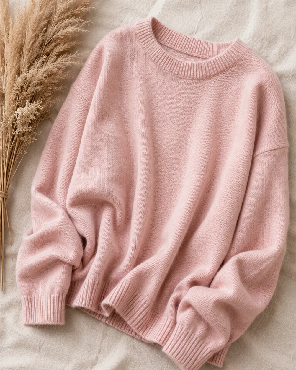 Damski sweter oversize z merino i kaszmiru w kolorze pudrowego różu